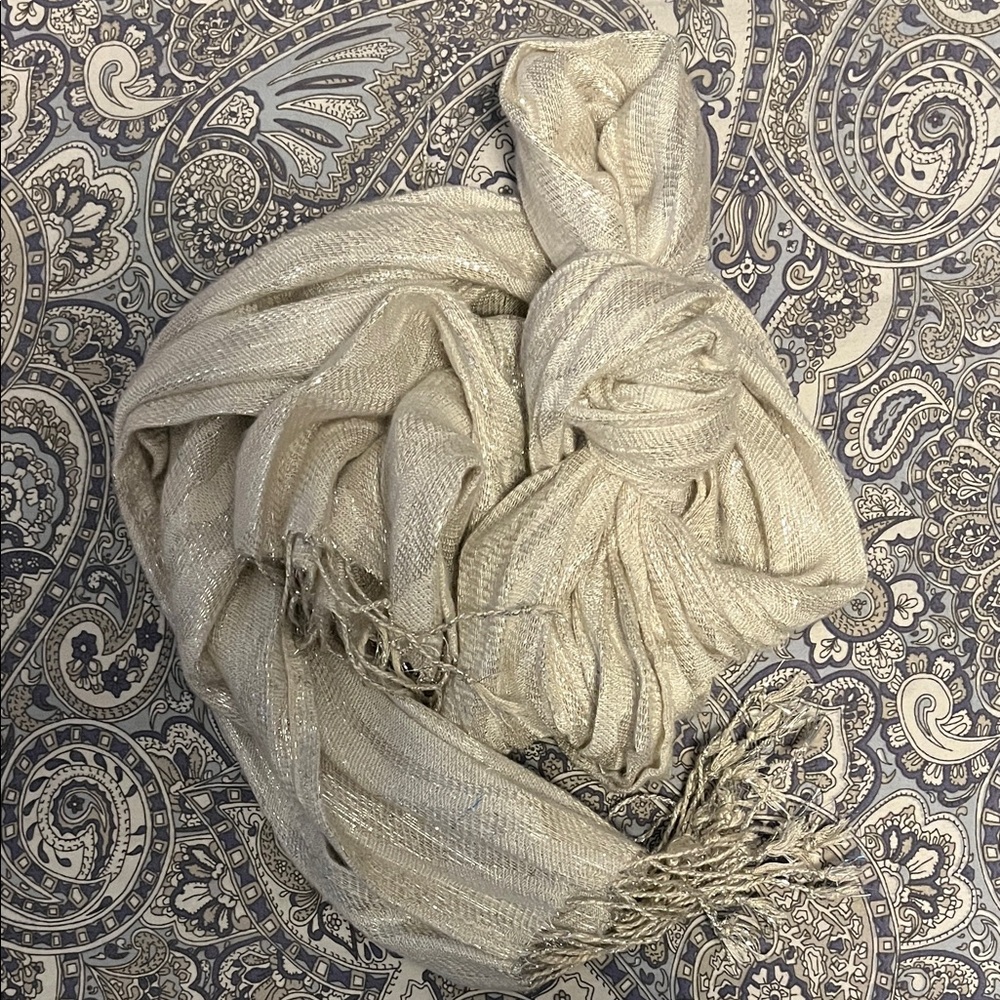 Charming Charlie Metallic Cream Scarf
